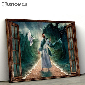 Deep Ocean, White Dove, Antique Window, Walking With Jesus Canvas Poster