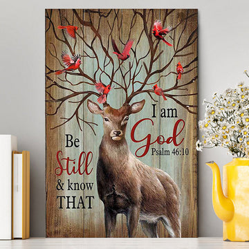Deer Cardinal Be Still And Know That I Am God Canvas Art - Bible Verse Wall Art - Christian Inspirational Wall Decor