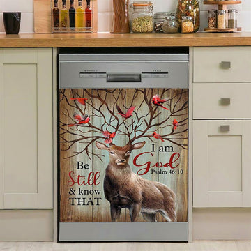 Deer Cardinal Be Still And Know That I Am God Dishwasher Cover, Bible Verse Dishwasher Magnet Cover, Christian Inspirational Kitchen Decor
