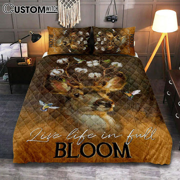 Deer Flower Crown Hummingbird Live Life In Full Bloom Quilt Bedding Set Art - Christian Art - Bible Verse Bedroom - Religious Home Decor