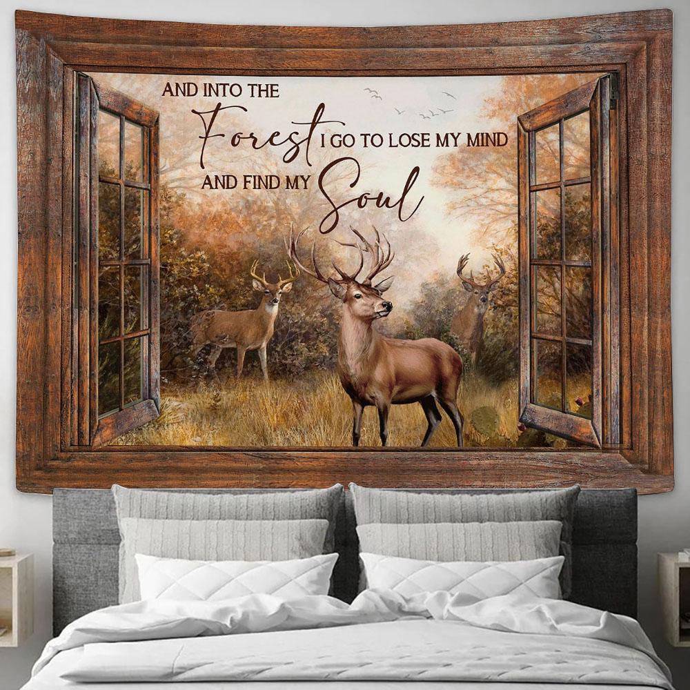 Deer Into The Forest I Go Tapestry Prints - Religious Tapestry Art - Christian Home Decor