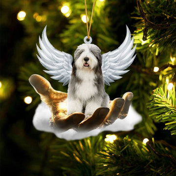 Dog Christmas Ornament, Old English Sheepdog On The Hands Of Jesus Ornament, Pet Christmas Ornaments