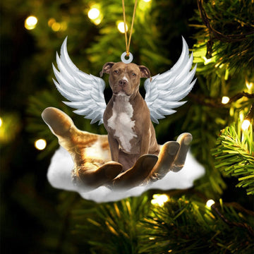 Dog Christmas Ornament, Pit Bull On The Hands Of Jesus Ornament, Pet Christmas Ornaments