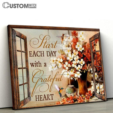 Dogwood Flower, Hummingbirds, Start Each Day With A Grateful Heart Canvas Poster