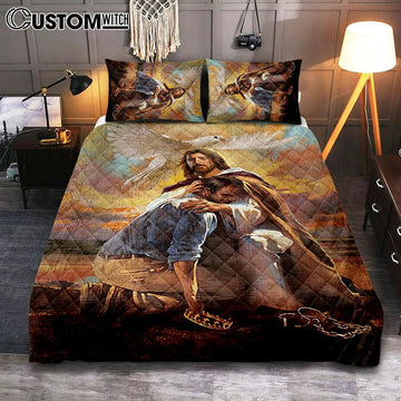 Dove Of Peace Sheltered In The Arms Of God Quilt Bedding Set Art - Bible Verse Bedroom