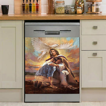 Dove Of Peace Sheltered In The Arms Of God Dishwasher Cover, Bible Verse Dishwasher Magnet Cover, Christian Inspirational Kitchen Decor