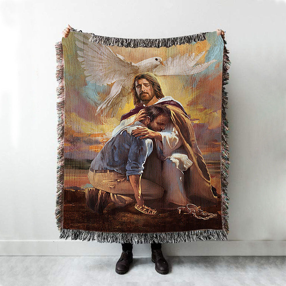 Dove Of Peace Sheltered In The Arms Of God Woven Blanket Art - Bible Verse Throw Blanket - Christian Inspirational Boho Blanket