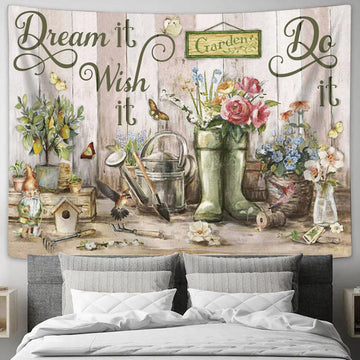 Dream It Wish It Do It Flower Large Tapestry Art - Christian Wall Art Home Decor - Religious Tapestry Prints
