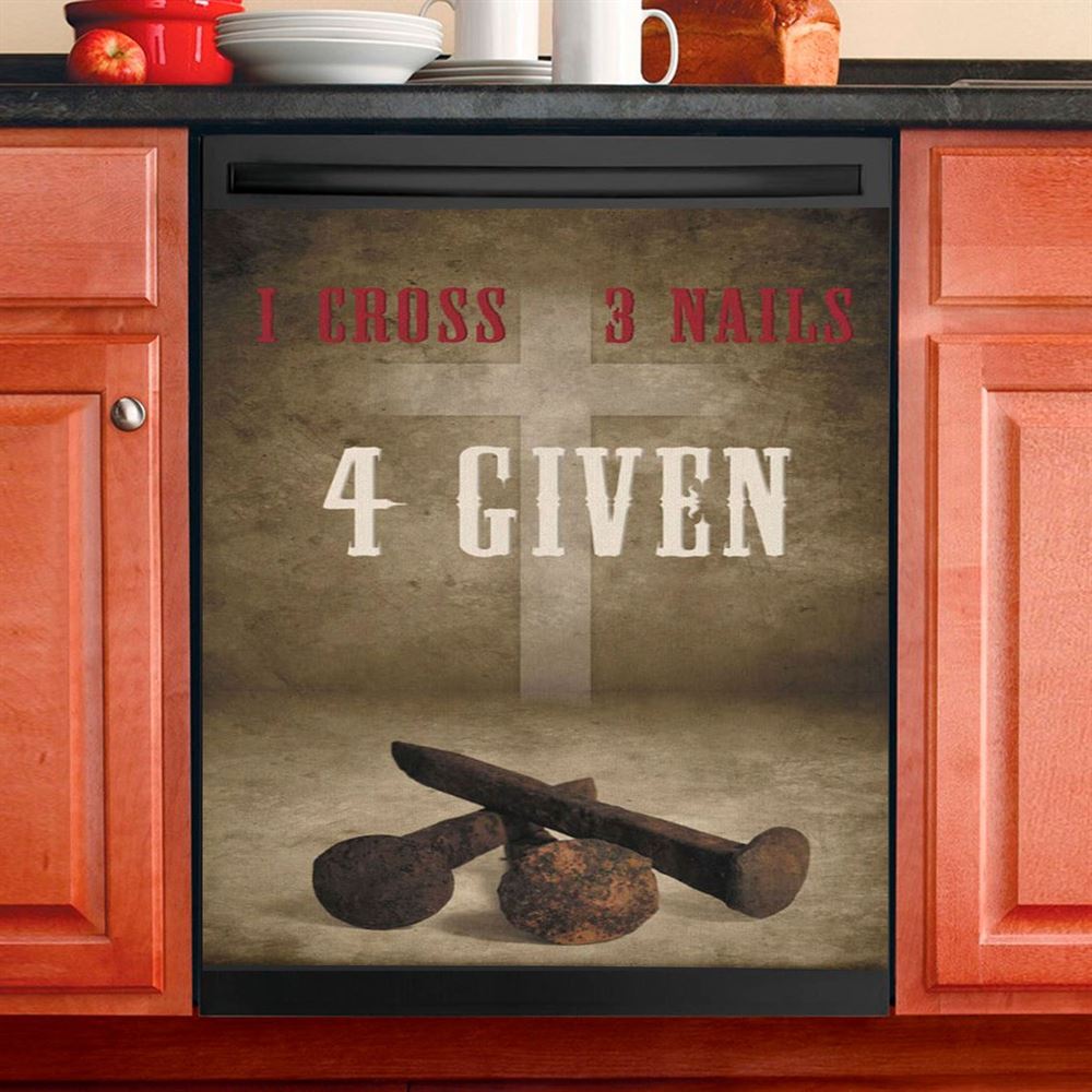 Easter Christian Gifts 1 Cross 3 Nails 4 Given Dishwasher Cover, Bible Verse Dishwasher Magnet Cover, Scripture Kitchen Decor