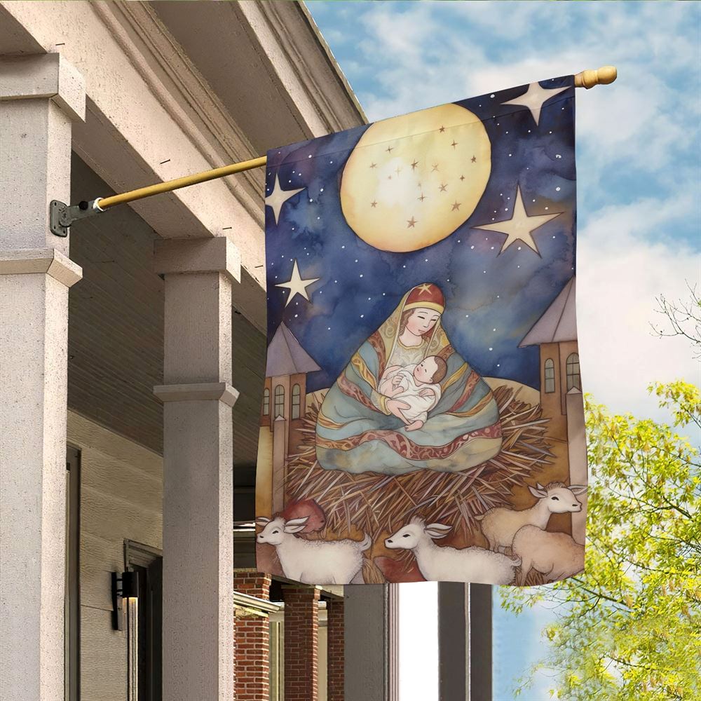 Embrace Of The Divine Mother Flag, Christian Christmas House Flag, Christmas Outdoor Decor Ideas