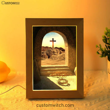 Empty Tomb Crown Of Thorns Rugged Cross Frame Lamp Pictures - Christian Art - Frame Lamp Easter Decor