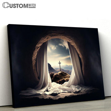 Empty Tomb Crucifixion Sunrise With White Robe Canvas Pictures - Faith Art - Christian Canvas Wall Art Decor