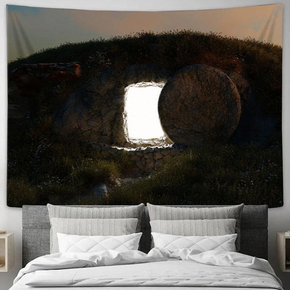 Empty Tomb Pictures Tapestry Art - Christian Wall Art Decor - Easter Wall Art