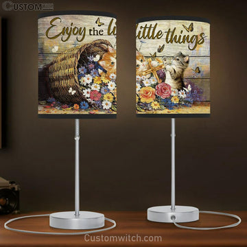 Enjoy The Little Things Flower Cat Cross Large Table Lamp Art - Christian Lamp Gift Home Decor - Religious Table Lamp Prints