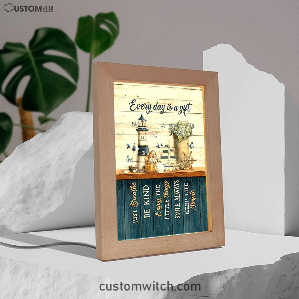 Every Day Is A Gift Lighthouse Butterfly Frame Lamp Art - Christian Night Light - Bible Verse Wooden Lamp