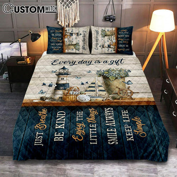 Every Day Is A Gift Lighthouse Butterfly Quilt Bedding Set Bedroom - Christian Quilt Bedding Set Prints - Bible Verse Quilt Bedding Set Art