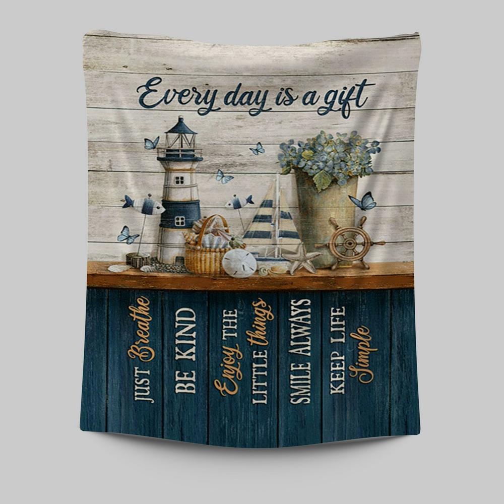 Every Day Is A Gift Lighthouse Butterfly Tapestry Wall Art - Christian Tapestries Prints - Bible Verse Tapestry Art