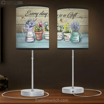 Every Day Is A Gift Purple Rose Flower Garden Large Table Lamp - Christian Lamp Gift - Bible Verse Table Lamp Art