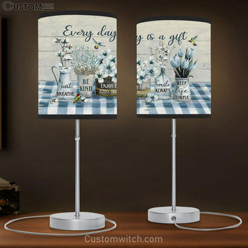 Every Day Is A Gift White Cotton Flower Blue Tulip Hummingbird Table Lamp Prints - Religious Table Lamp Art - Christian Home Decor