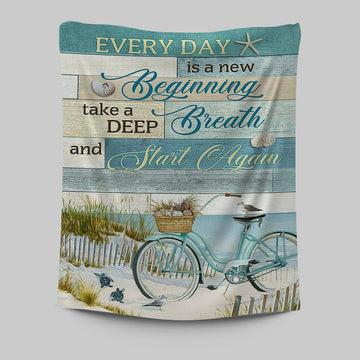 Every Day Is A New Beginning Bicycle Beach Tapestry Art - Christian Art - Bible Verse Wall Art - Religious Home Decor