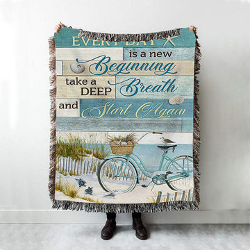 Every Day Is A New Beginning Bicycle Beach Woven Blanket Art - Christian Art - Bible Verse Throw Blanket - Religious Home Decor