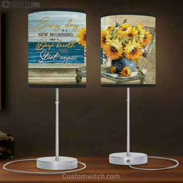Every Day Is A New Beginning Blue Ocean Sunflower Lamp Gift Table Lamp - Christian Lamp Gift - Religious Art