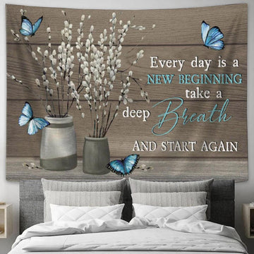 Every Day Is A New Beginning Butterfly Flower Christian Tapestry Wall Art - Christian Wall Decor