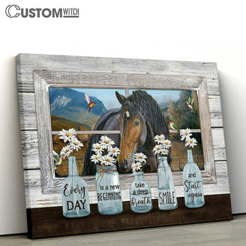 Every Day Is A New Beginning Canvas - Baby Daisy Vase Quarter Horse Hummingbird Canvas Wall Art - Bible Verse Canvas - Religious Prints