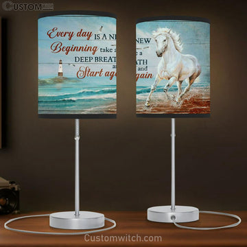 Every Day Is A New Beginning Table Lamp - Blue Ocean, Running Horse, Lighthouse Lamp Gift Table Lamp - Christian Lamp Gift - Religious Art