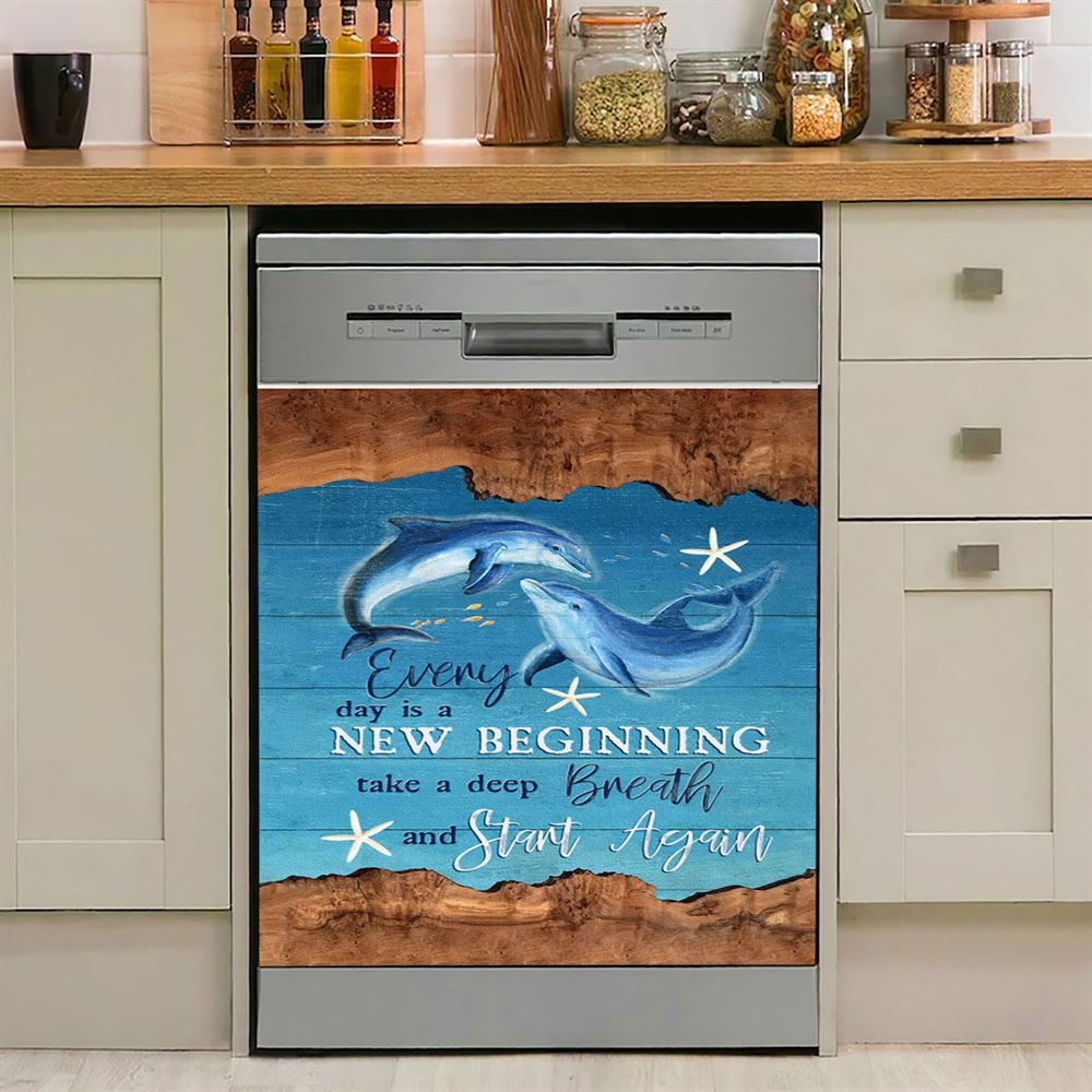 Every Day Is A New Beginning Dolphin Dishwasher Cover, Christian Dishwasher Magnet Cover, Religious Kitchen Decor