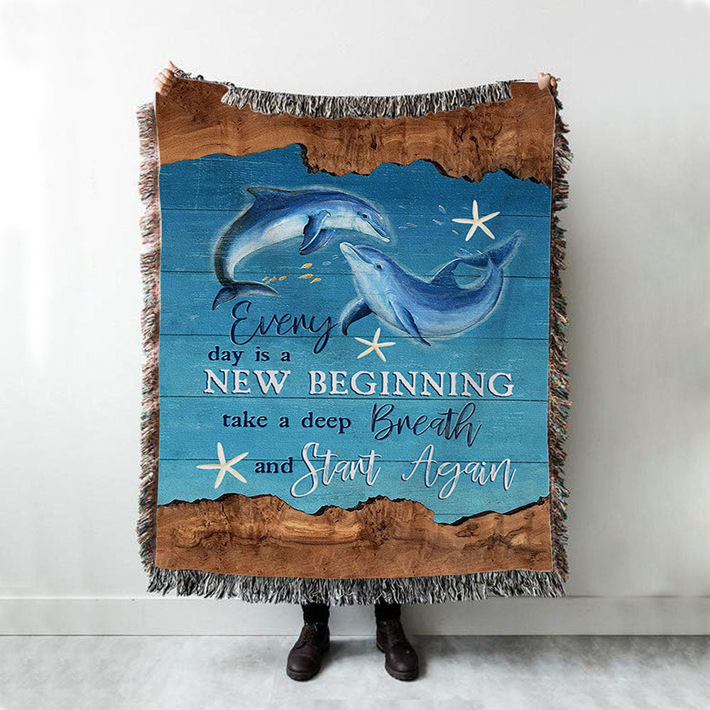 Every Day Is A New Beginning Dolphin Woven Throw Blanket - Christian Throw Blanket Decor - Religious Woven Blanket Prints
