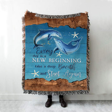 Every Day Is A New Beginning Dolphin Woven Throw Blanket - Christian Throw Blanket Decor - Religious Woven Blanket Prints
