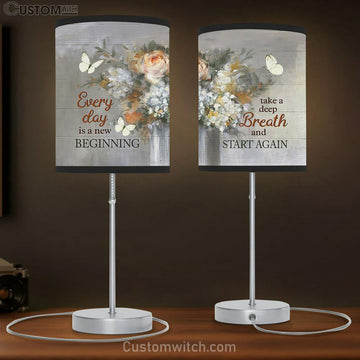 Every Day Is A New Beginning Flower White Butterfly Large Table Lamp - Christian Lamp Gift - Bible Verse Table Lamp Art
