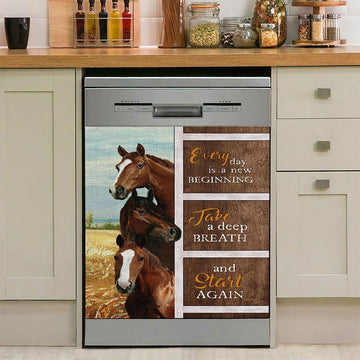 Every Day Is A New Beginning Horses Rice Field Dishwasher Cover, Bible Verse Dishwasher Magnet Cover, Christian Inspirational Kitchen Decor