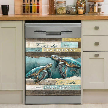 Every Day Is A New Beginning Sea Turtle Deep Ocean White Starfish Dishwasher Cover, Christian Dishwasher Magnet Cover