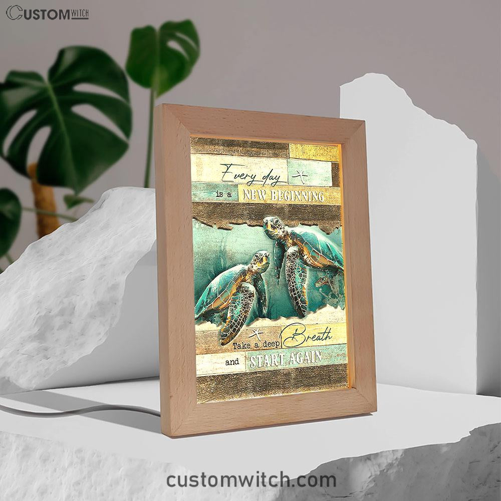 Every Day Is A New Beginning Sea Turtle Deep Ocean White Starfish Frame Lamp Art - Christian Night Light