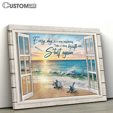 Every Day Is A New Beginning Sea Turtles Seagull Canvas Wall Art - Bible Verse Canvas - Religious Prints