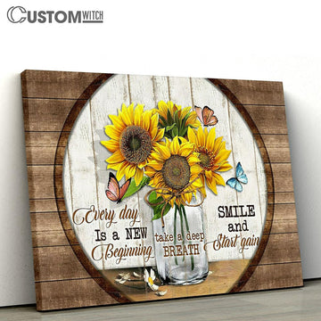 Every Day Is A New Beginning Sunflower Butterfly Large Canvas - Christian Wall Art - Bible Verse Canvas Art