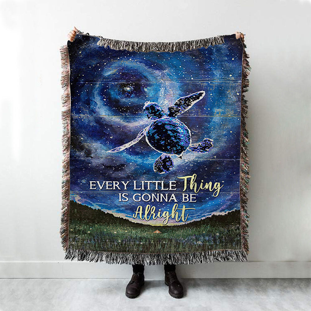 Every Little Thing Is Gonna Be Alright Baby Sea Turtle Woven Throw Blanket - Christian Woven Blanket Prints - Bible Verse Woven Blanket Art