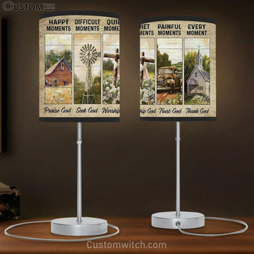 Every Moment Thank God Farm Peaceful Farmhouse Table Lamp Gift - Bible Verse Table Lamp - Religious Bedroom Decor