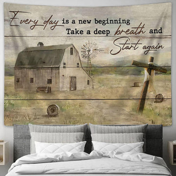 Everyday Is A New Begining Tapestry Wall Art - Take A Deep Breath And Start Again Wall Decor - Christian Wall Tapestry