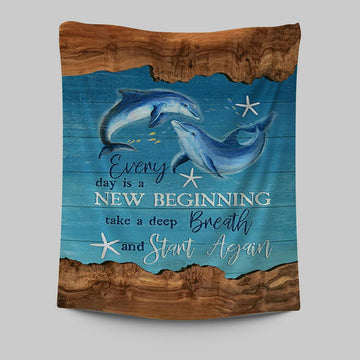 Everyday Is A New Beginning Dolphin Blue Ocean Tapestry Art - Bible Verse Wall Art - Christian Inspirational Wall Decor