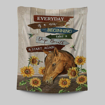 Everyday Is A New Beginning Horse Sunflower Garden Hummingbird Tapestry Wall Art - Christian Tapestries Prints