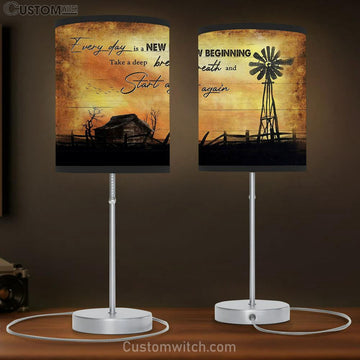 Everyday Is A New Beginning Old Barn Windmill Sunset Large Table Lamp - Christian Lamp Gift - Bible Verse Table Lamp Art