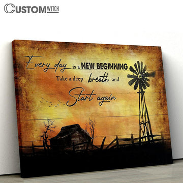 Everyday Is A New Beginning Old Barn Windmill Sunset Large Canvas - Christian Wall Art - Bible Verse Canvas Art