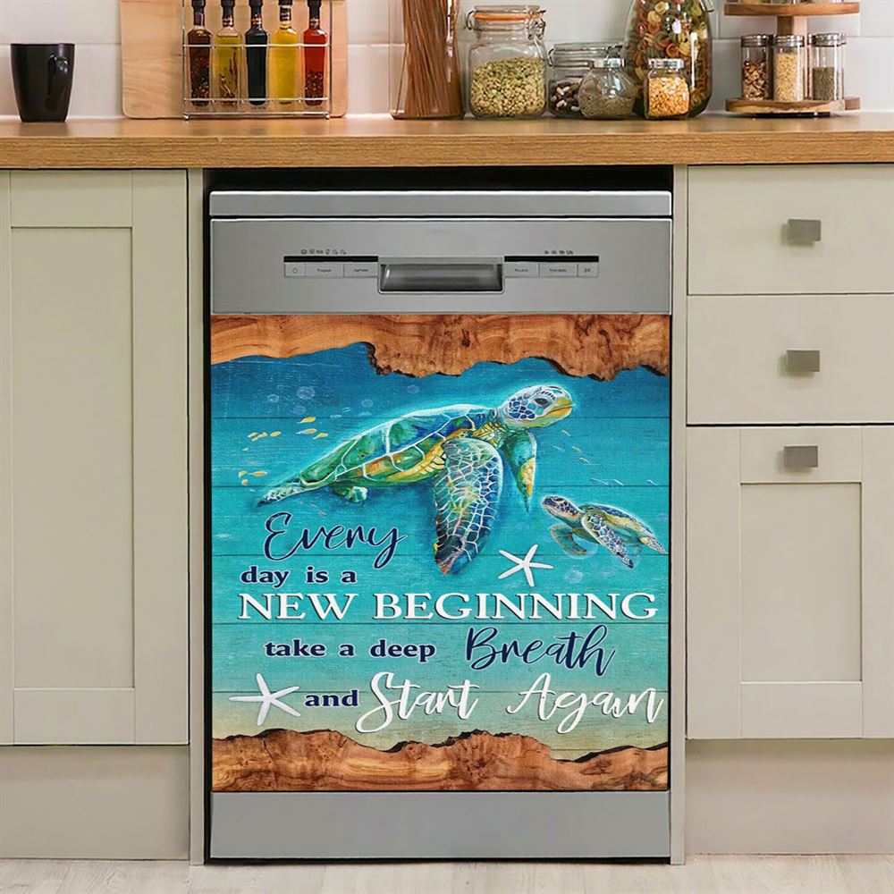 Everyday Is A New Beginning Turtles Dishwasher Cover, Christian Dishwasher Magnet Cover, Religious Kitchen Decor