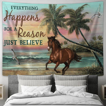 Everything Happens For A Reason Running Horse Tapestry Prints - Christian Wall Art - Religious Home Decor