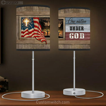 Face Of Jesus Table Lamp Pictures - One Nation Under God Us Flag Table Lamp Prints - Religious Table Lamp Art - Christian Home Decor