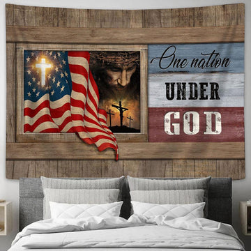 Face Of Jesus Tapestry Pictures - One Nation Under God Us Flag Tapestry Prints - Religious Tapestry Art - Christian Home Decor