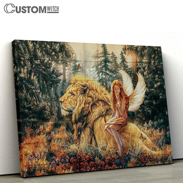 Fairy Lion Of Judah Autumn Forest Canvas Wall Art - Bible Verse Canvas - Religious Prints